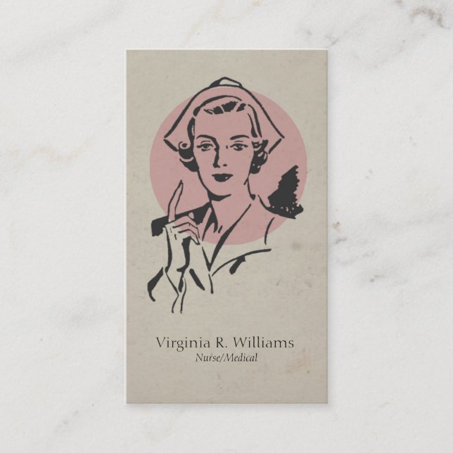 Vintage Nurse Pink with Retro Circle Business Card (Front)