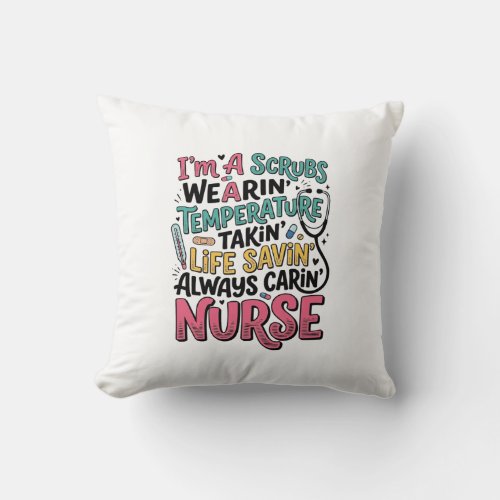 Vintage Nurse Scrubs Temperature Life Saving Shirt Throw Pillow