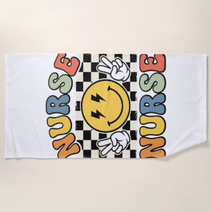 Vintage Nurse Smiley Checkerboard Shirt Design_1 Beach Towel