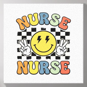 Vintage Nurse Smiley Checkerboard Shirt Design_1 Canvas Photo Tile