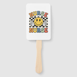 Vintage Nurse Smiley Checkerboard Shirt Design_1 Hand Fan