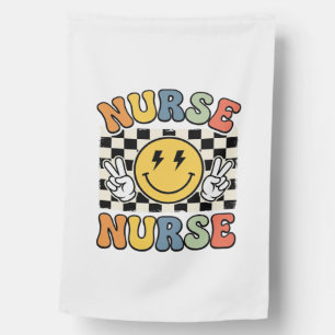 Vintage Nurse Smiley Checkerboard Shirt Design_1 House Flag