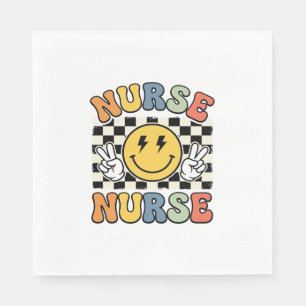 Vintage Nurse Smiley Checkerboard Shirt Design_1 Napkins