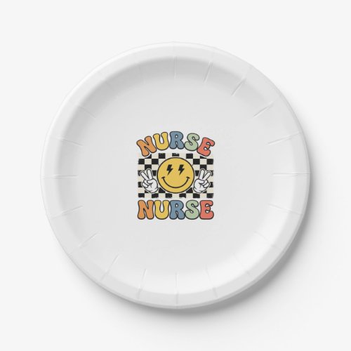 Vintage Nurse Smiley Checkerboard Shirt Design_1 Paper Plates