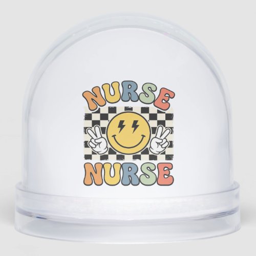 Vintage Nurse Smiley Checkerboard Shirt Design_1 Snow Globe