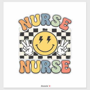 Vintage Nurse Smiley Checkerboard Shirt Design_1 Sticker