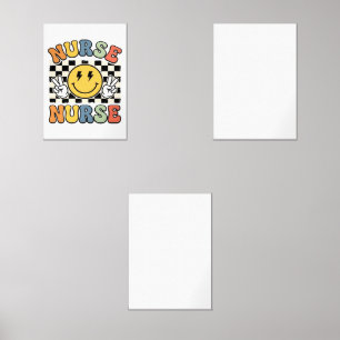 Vintage Nurse Smiley Checkerboard Shirt Design_1 Wall Art Sets