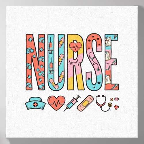 Vintage Nurse Typography Medical Icon Shirt Design Canvas Photo Tile