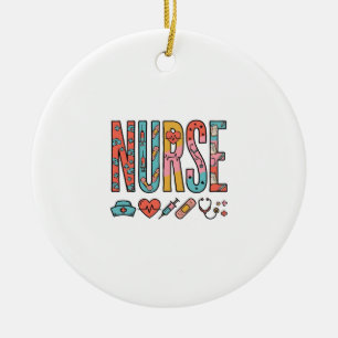 Vintage Nurse Typography Medical Icon Shirt Design Ceramic Ornament