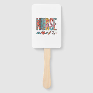 Vintage Nurse Typography Medical Icon Shirt Design Hand Fan
