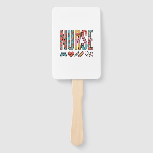 Vintage Nurse Typography Medical Icon Shirt Design Hand Fan