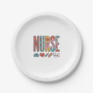 Vintage Nurse Typography Medical Icon Shirt Design Paper Plates