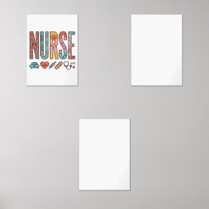 Vintage Nurse Typography Medical Icon Shirt Design Wall Art Sets
