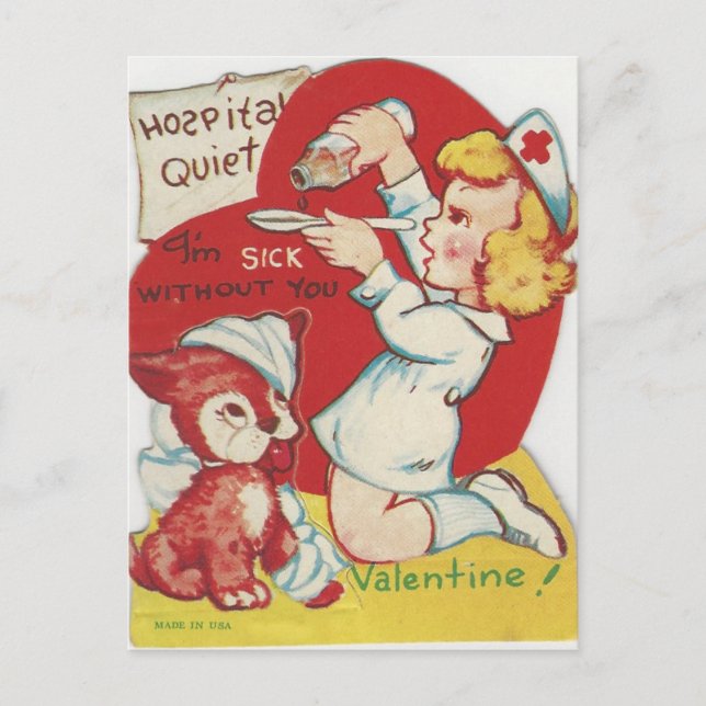 Vintage Nurse Valentine Holiday Postcard (Front)
