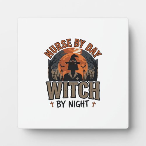 Vintage Nurse Witch Halloween Design_1 Plaque