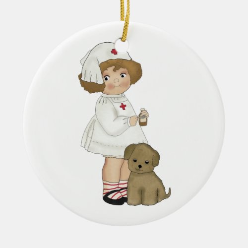 Vintage Nurse With Puppy T_shirts and Gifts Ceramic Ornament
