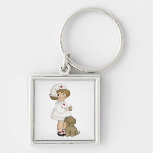 Vintage Nurse With Puppy T-shirts and Gifts Keychain