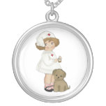 Vintage Nurse With Puppy T-shirts and Gifts Silver Plated Necklace