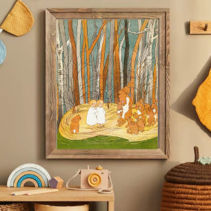 Vintage Nursery Art Cute Bunny Children Poster