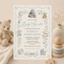 Vintage Nursery Blue Floral Baby Shower Invitation