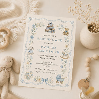 Vintage Nursery Blue Floral Baby Shower Invitation