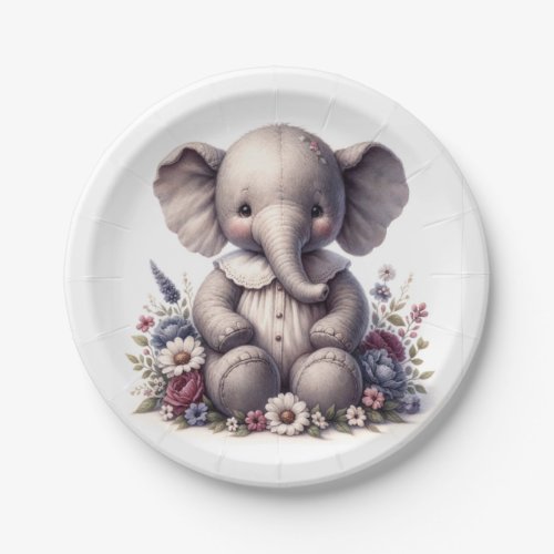 Vintage Nursery Elephant  Flower Paper Plates