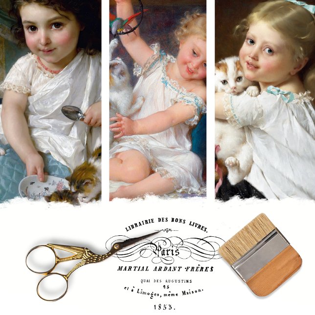 Vintage Nursery Girl Kitten Decoupage  Wrapping Paper Sheets (Creator Uploaded)