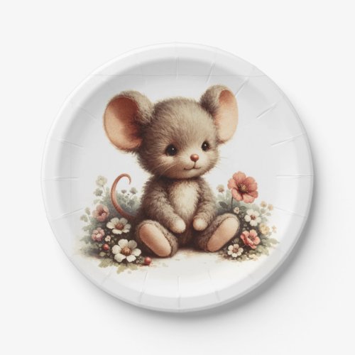 Vintage Nursery Mouse Flower  Paper Plates