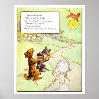 Vintage Nursery Print- Cat and the Fiddle Poster