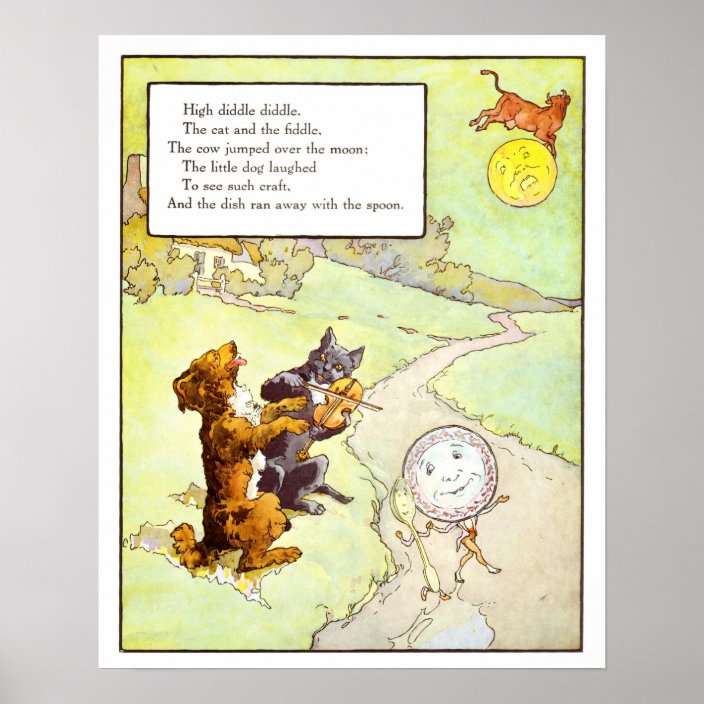 Vintage Nursery Print Cat And The Fiddle Poster Zazzle Com