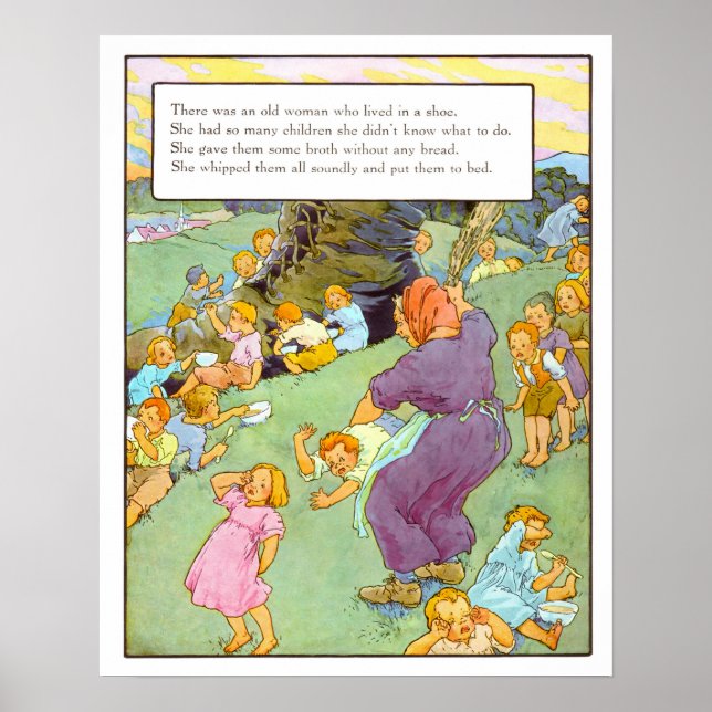 Vintage Nursery Print- There Was An Old Woman Poster (Front)