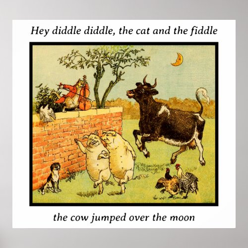 Vintage Nursery Rhyme Art The Cat and the Fiddle Poster