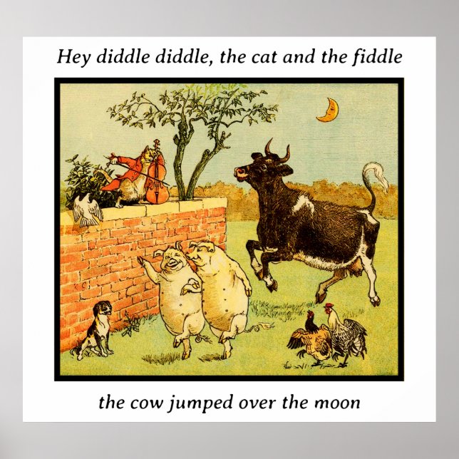 Vintage Nursery Rhyme Art The Cat and the Fiddle Poster (Front)