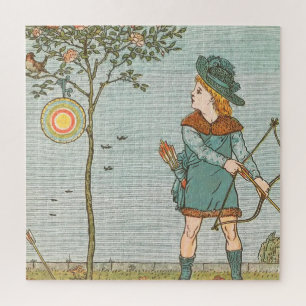 Vintage Nursery Rhyme Illustration Boy Bow Arrow Jigsaw Puzzle