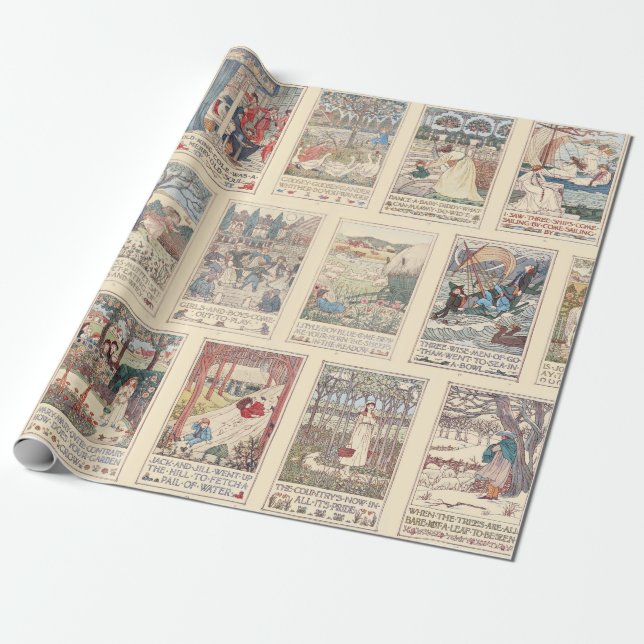 Vintage Nursery Rhymes Wrapping Paper (Unrolled)