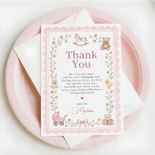 Vintage Nursery Toys Girl Baby Shower Thank You Card