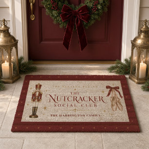 Vintage Nutcracker Christmas   Custom Family Name Fiber Doormat