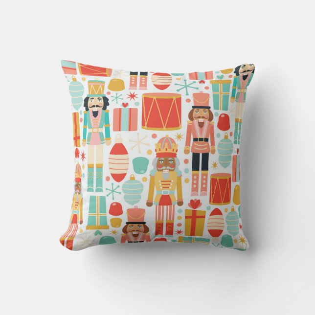 Vintage Nutcracker Christmas Seamless Pattern Throw Pillow (Front)