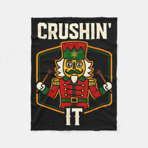Vintage Nutcracker Crushing It Funny Xmas Pjs Men Fleece Blanket