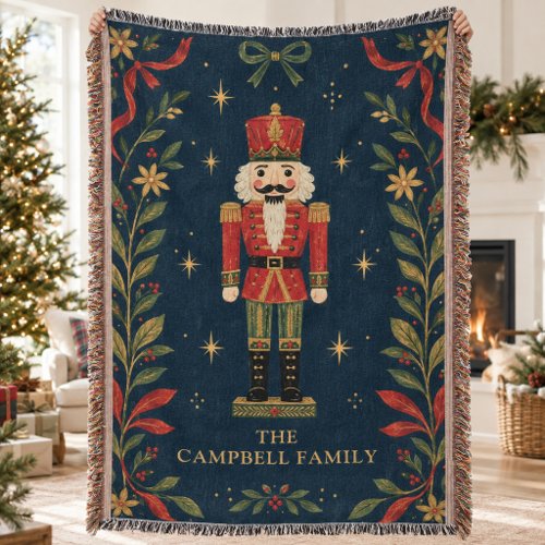 Vintage Nutcracker Folk Art Christmas Custom Name Throw Blanket