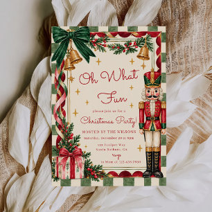 Vintage Nutcracker Green Bow Oh What Fun Christmas Invitation