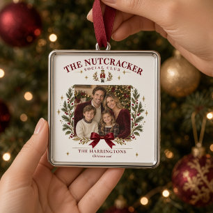 Vintage Nutcracker Personalized Family Photo Metal Ornament