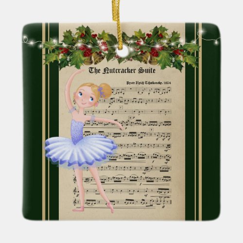 Vintage Nutcracker Sheet Music Blond Ballerina Ceramic Ornament