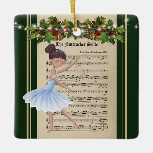 Vintage Nutcracker Sheet Music Brunette Ballerina Ceramic Ornament