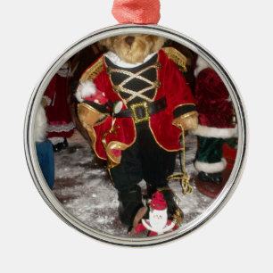 Vintage Nutcracker Soldier Teddy Bear Plush Christ Metal Ornament