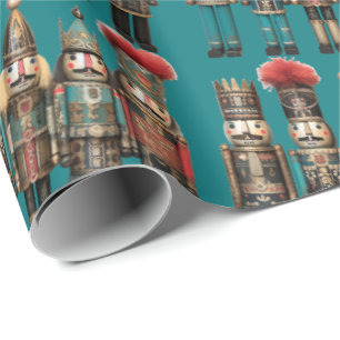 Vintage Nutcracker Soldiers Teal Uniform Classic Wrapping Paper