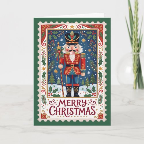 Vintage Nutcracker Stamp Christmas Holiday Card