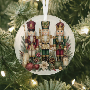 Vintage Nutcracker Trio Christmas Glass Ornament