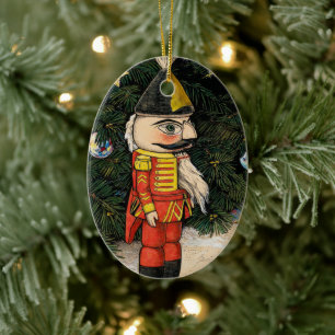 Vintage Nutcracker Under Christmas Tree Ceramic Ornament