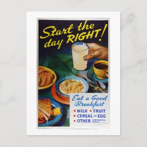 Vintage Nutrition Eat Breakfast Milk Fruit Cereal Postcard